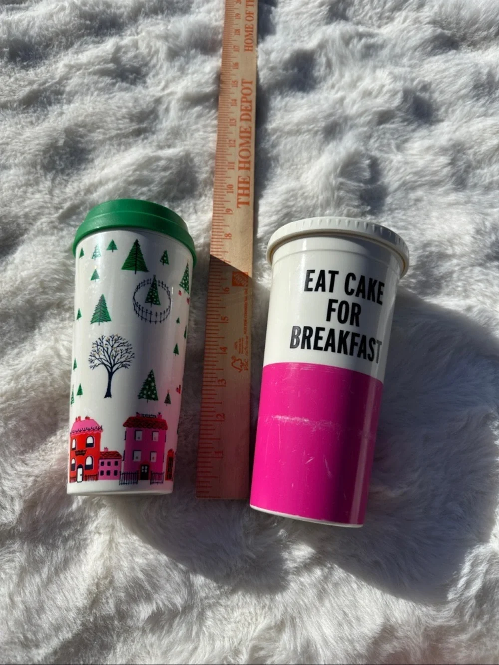 Pair of Kate spade cups. Eat cake for breakfast. Christmas coffee travel mug.